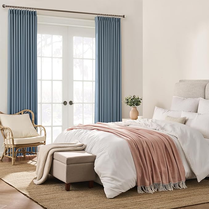 KEQIAOSUOCAI Pinch Pleated Blackout Curtain Drapes for Window 95" L - Triple Weave Energy Saving Thermal Room Divider Blackout Panels for Patio (72" Wide per Panel, 2 Panels, Dusty Blue)