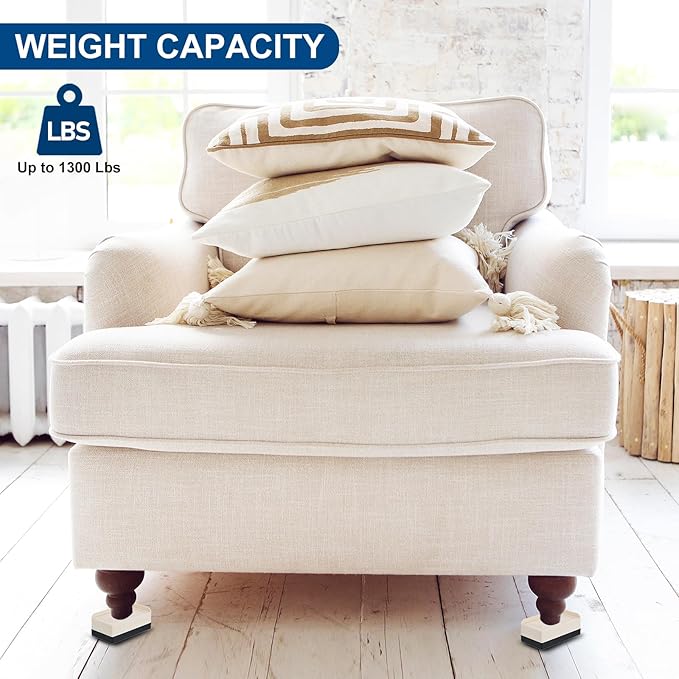 uxcell Furniture Risers 4.3 Inch, 4Pcs Rectangle Bed Risers Adjustable Couch Lifter for Extender for Bed Desk Sofa Table Lift Support Up to 1300Lbs, Beige