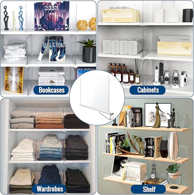 8 Pack Clear Acrylic Shelf Dividers for Closet Shelf Organizer of Bedroom Kitchen Office Bathroom Organizer for Clothes Books Hats and Handbags