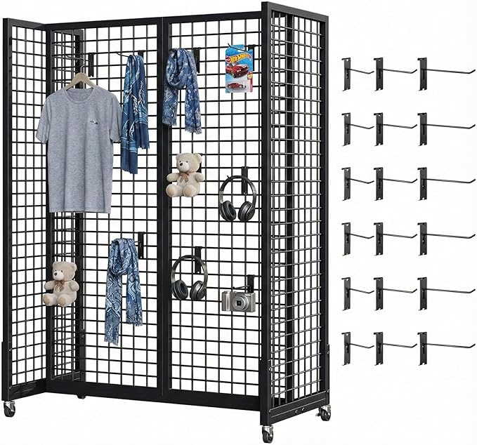 4Pcs Grid Gondola Unit, 2'x 5' Grid Wall Panels with Sturdy Frames, Gridwall Display Stand with Wheels, Craft Show Gridwall Display Rack for Craft Fair Display, Art Show Display, Retail Stores