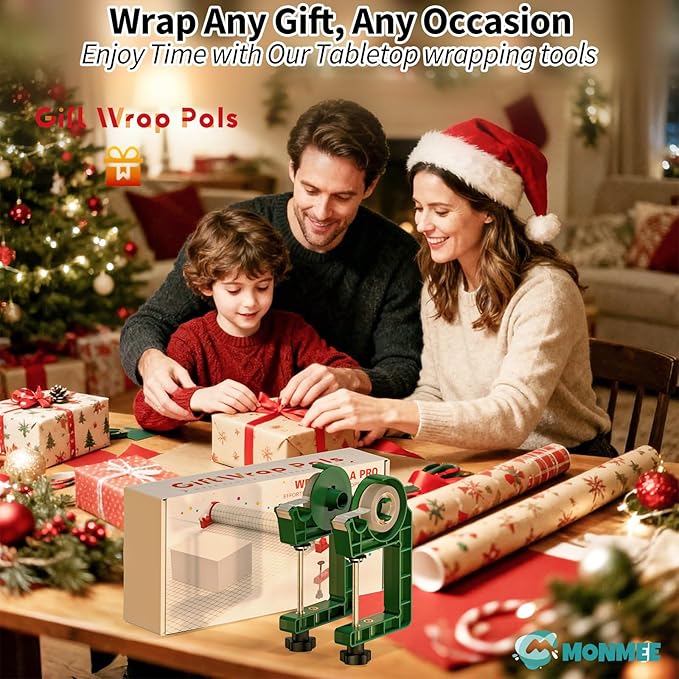 Tabletop Gift Wrapping Tool with Tape Dispenser–2 Pack Adjustable Wrapping Paper Table Clamps with 2 Tapes–Perfect for Christmas, Holidays, and Crafting