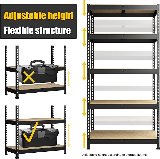 PrimeZone Heavy Duty Storage Shelves - 5 Tier 35.5" W x 15.75" D x 71" H Adjustable Garage Storage Shelving, Metal Storage Utility Rack Shelf Unit for Warehouse Pantry Closet Kitchen, Black