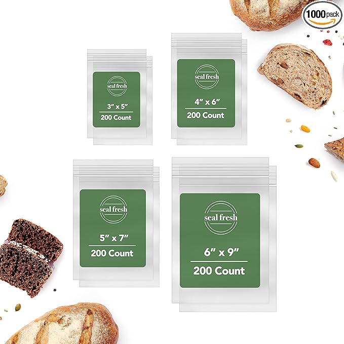 Assorted Resealable Plastic Bags 600 Pack — Clear Reclosable Variety Pack (3 x 5, 4 x 6, 5 x 7, 6 x 9 Inch) with Zipper Seal for Crafts, Small Parts, Jewelry, Treats, Party Favors