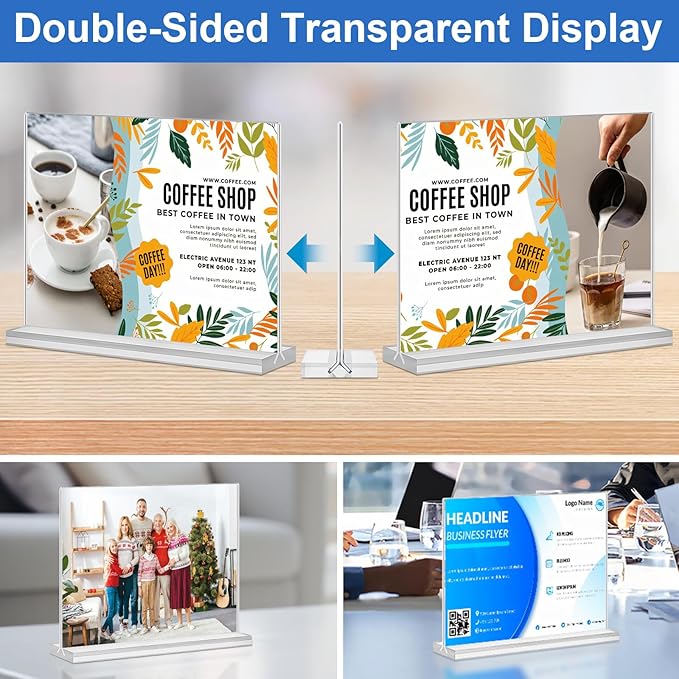 Acrylic Sign Holder 7x5,6 Pack Clear Sign Holder Double Sided Table Menu Horizontal Desktop Display Stand Paper Flyer Holder Tabletop Sign Holder Suitable for Restaurants, Office, Store, Hotels