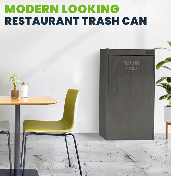 Alpine Industries Restaurant Trash Can Cabinet - Commercial Trash Can 40 Gallon, Garbage Receptacle Indoor with Tray Holder for Restaurants, Cafeterias (Espresso Black)