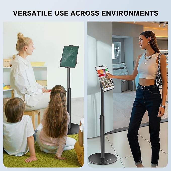 AboveTEK iPad Kiosk Floor Stand - Height Adjustable POS Tablet Floor Stand, 360° Swivel Universal Locking Holder for 7.9"-11" iPad/Air/Samsung - Anti-Theft Security Stand for Retail, Business
