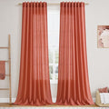 Nanspring Coral Linen Boho Curtains 90 Inch Length 2 Panel Set Back Tab Rod Pocket Semi Sheer Light Filtering Neutral Farmhouse Lightweight Drapes for Bedroom and Living Room 52x90