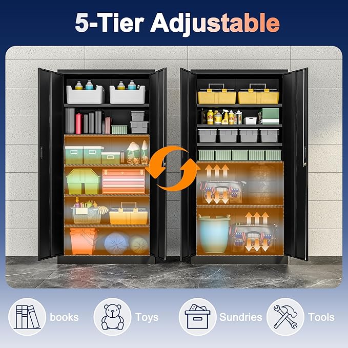 Metal Storage Cabinet, 71 Inch Tall Metal Storage Cabinet with Doors and Shelves, Pantry Cabinets for Kitchen Storage, Garage Cabinet for Living, Dining Room, Assemble Required