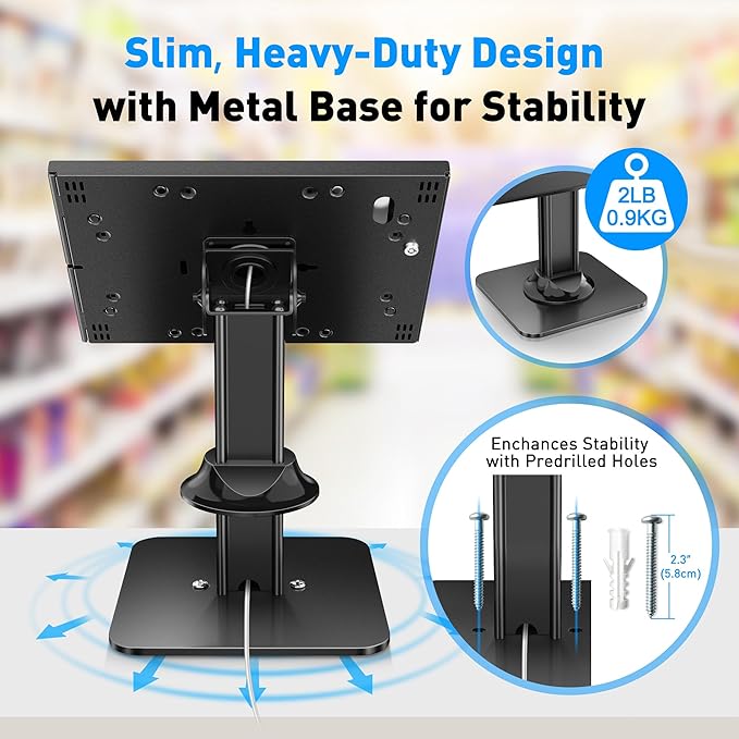 AboveTEK Anti Theft Desktop Kiosk Tablet Security Stand, Compatible with 10.2 and 10.5" Tablets Black