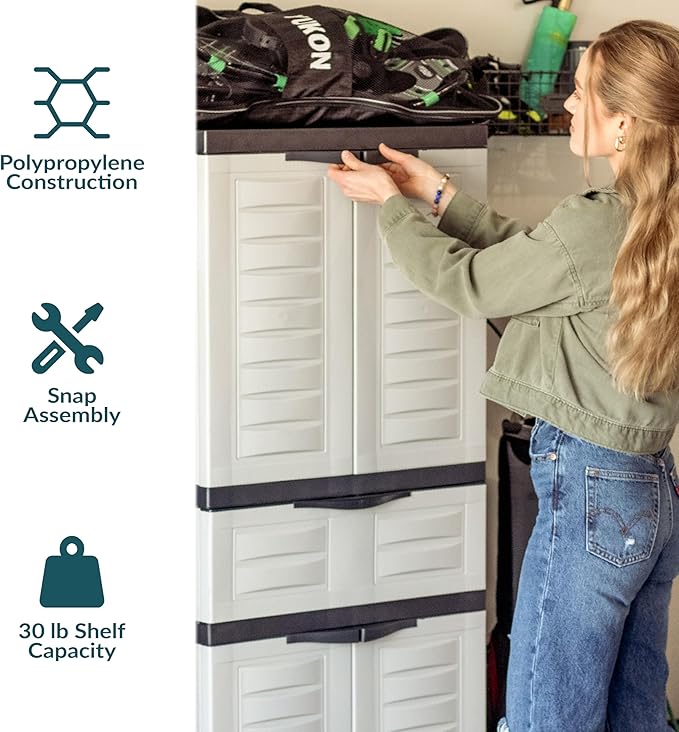 Sunnydaze Plastic Garage Storage Cabinet with 2 Adjustable Shelves - 57" H - Garage, Office, Home, Laundry Room - Gray