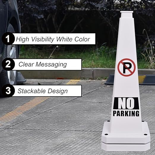 OrangeStar 3-Pack 28" No Parking Cones, Large 4-Sided Traffic Cones with Heavy Rubber Base for Parking Lot Control, Safety, Driveway | Indoor Outdoor Use