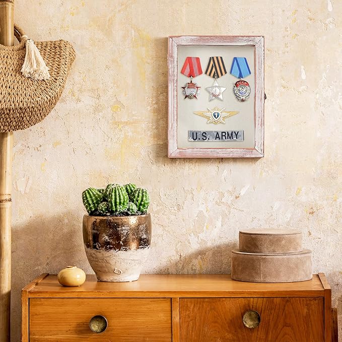 TJ.MOREE Shadow Box Frame 8 x 10 Flower Shadowbox Display Case Picture Frame with Linen Back Memorabilia Bouquet Medals Military Photos Memory Box- White Pink