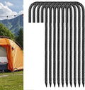 Black Rebar Stakes 12 inch (10pcs) - Heavy Duty 6mm Metal J Hook Ground Stakes,Galvanized Steel for Tent,Bounce House,Fence,Dog Coop,Artificial Turf,Outdoor Plants,Christmas & Holiday Decorations