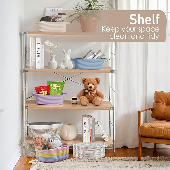 Woven Basket,Small Rope Storage Bin with Handles & Ribbon Bag, Organizer for Shelves Closets,Gift Basket Empty for Birthday,Books,Dog Toys, Jute/3 Pack