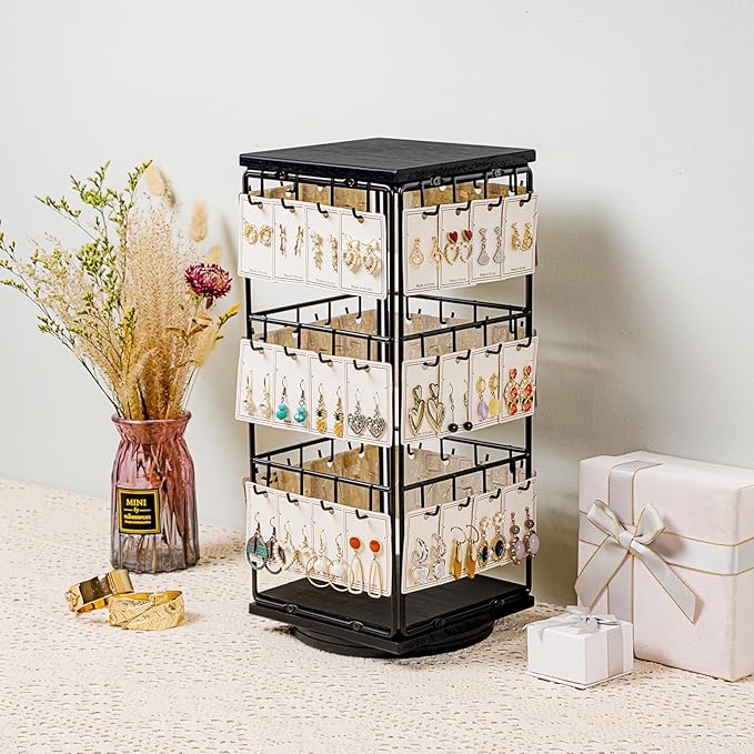 360 Rotating Earring Display Stands for Selling, Earring Rack Display Holder Stand, Jewelry Display for Vendors Selling Earring Cards, Necklaces, Bracelets, Hair Accessories (48 Hooks)