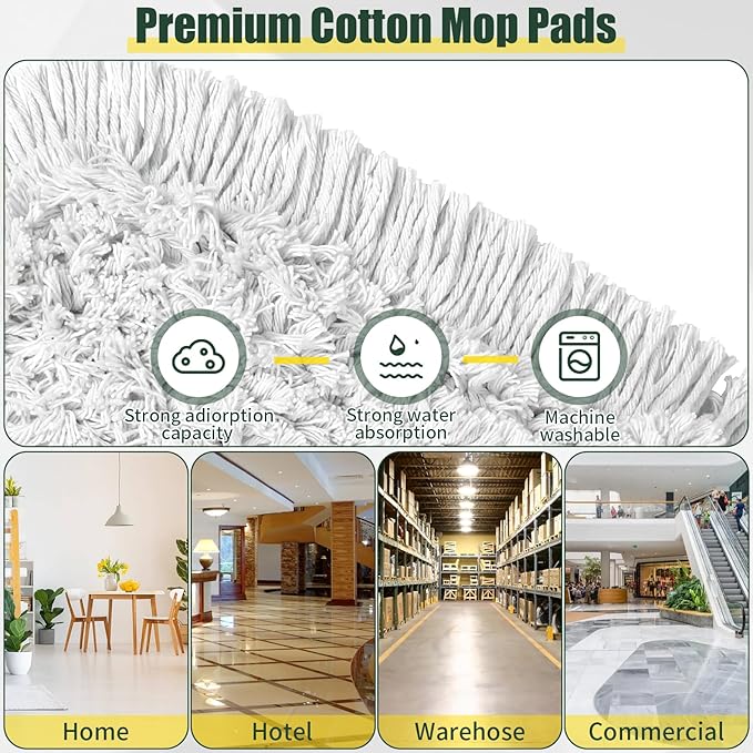 24" Commercial Dust Mop for Floor Cleaning, Heavy Duty Large Mop with Replacement Mops Pads, Industrial Duster Floor Wet Dry Broom for Cleaning Office Garage Hardwood Warehouse