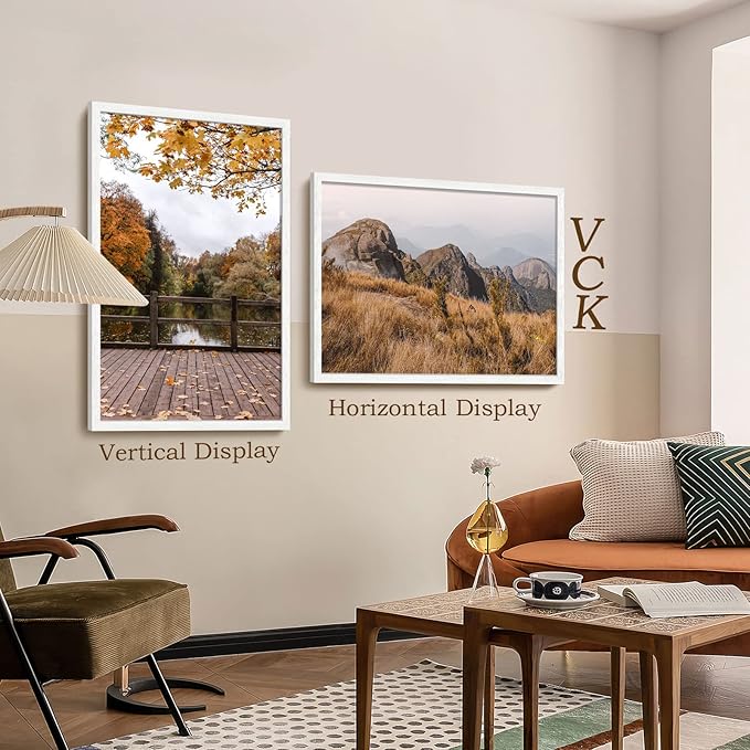 VCK 27x40 Poster Frames Set of 5, Exclusive Woodgrain White Picture Frame, Wall Mounting Hanging