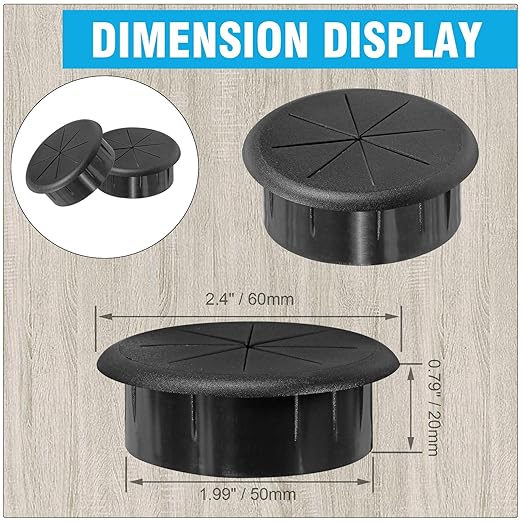 2" Black Desk Grommet, JTemgle Flexible Cable Grommet Rubber Cable Hole Cover Wire Organizer Caps Desktop Cord Management for Home Office TV Stands Tabletops, 10 Pieces