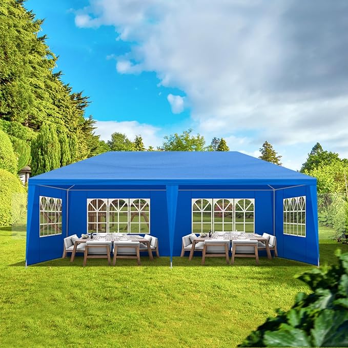 10x20 FT Party Tent, Outdoor Wedding Tents for Parties, Canopy Event Tent with 6 Removable Sidewalls, Waterproof Gazebo Shelter for Birthday Parties, Weddings, BBQs & Events (10X20FT-6Sides Blue)