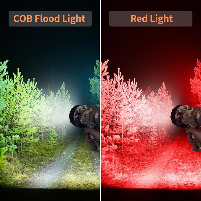 BUYSIGHT Rechargeable Spotlight Flashlight Floodlight,1000000 Lumen Hand held Spot Lights IP67 Waterproof COB Camping Lantern with red Filter(Camouflage Gray-COB)