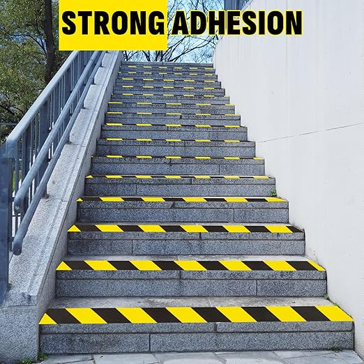 6 Roll Black & Yellow Caution Tape, 2'' x 1200 FT Total Length Safety Tape, Black & Yellow Floor Marking Tapes, High Adhesive Hazard Tapes for Floors, Walls, Staircase, Equipment, Dangerous Area