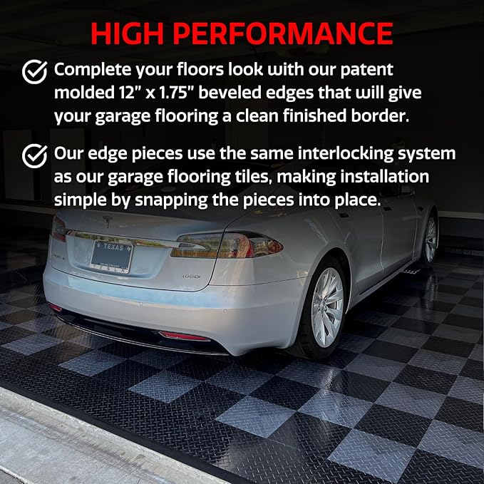 Big Floors Male Transition Edge Kit, Durable Interlocking Modular Garage Floor Edging, Compatible with RaceDeck, GarageTrac and GarageDeck Products, (11 Piece), Black