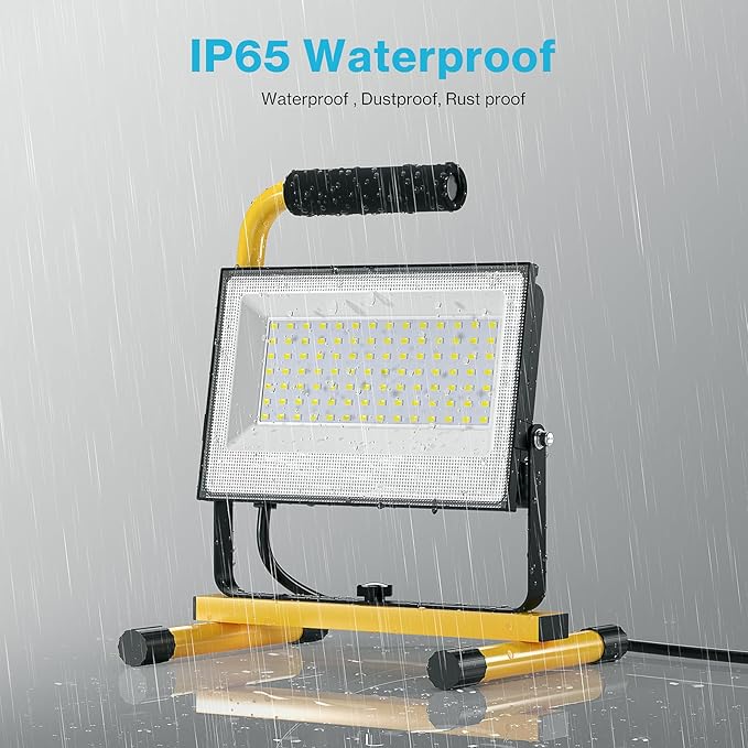 Olafus 60W LED Work Lights, 8400LM Portable Flood Light with Plug, 5000K Daylight, IP65 Waterproof Adjustable Job Site Lighting for Construction Site, Garage, Workshop, Jetty