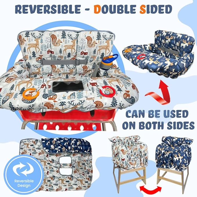 Shopping Cart Cover for Baby Grocery Cart Cover for Baby boy and Baby Girl, High Chair Cover for Baby and Toddler, Baby Registry Gift - Waterproof - Extra Large - Cotton - Double Sided (Multi)