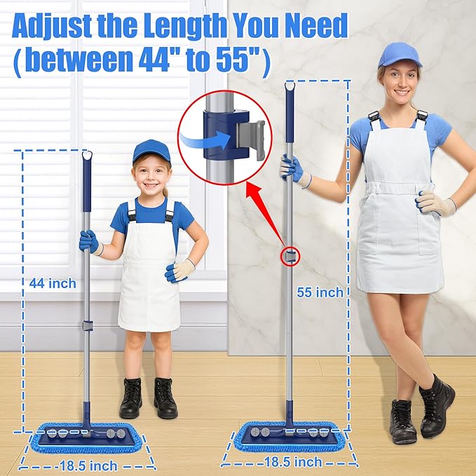 Microfiber Mops for Floor Cleaning - 3 Thickened Washable Pads - Floor Dusters for Hardwood with 55” Adjustable Handle - Wet Dry Dust Mop for Pet Hairs Walls Tile Wood Laminate Home Kitchen