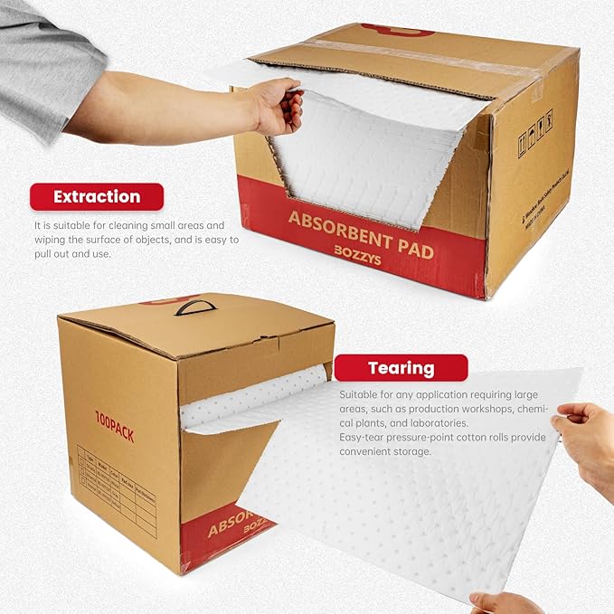 Oil Absorbent Pads | 16"x20" Oil-Only Spill Mat 100-Pack | Industrial Spill Control for Oil & Fuel(32 Gal/Box) | Repels Water Absorbing Sheets