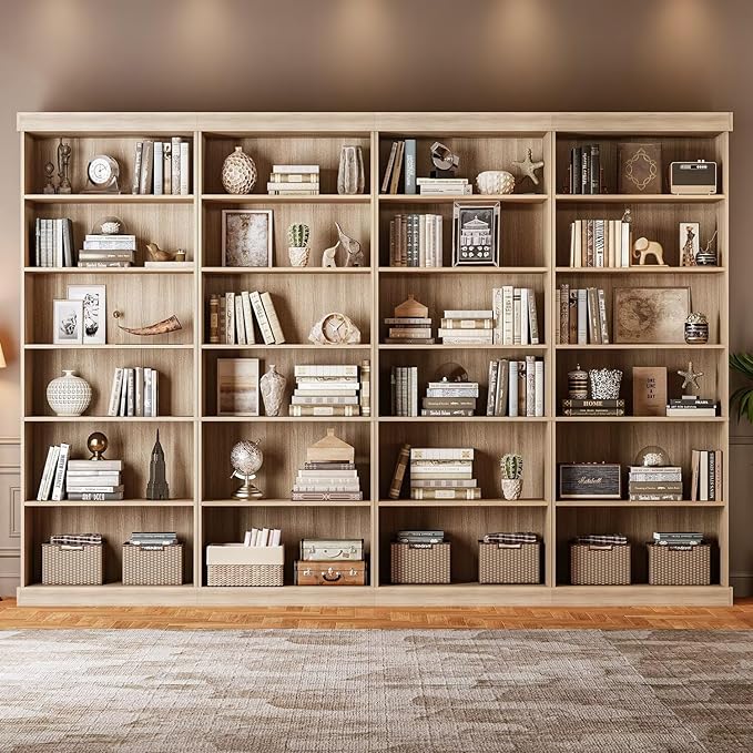 Vyre 70.8" Tall Brown Bookshelf, Farmhouse Modular Bookcase with 6-Tier Adjustable Shelves, Large Storage Cabinet for Home Office, Living Room, Set of 3