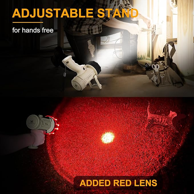 YIERBLUE Rechargeable Spotlight Floodlight Combo 120,000 High Lumen LED, IP67 Waterproof Spot Light COB Flood Light, Impact Resistant Handheld Spotlight with Foldable Stand and Detachable Red Lens
