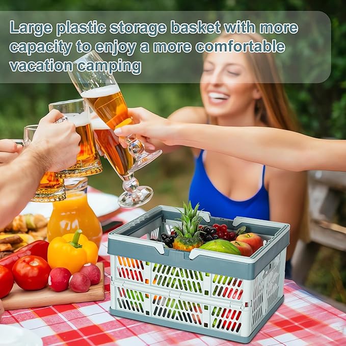 Heavy Duty Plastic Milk Crates for Storage, 2-Pack Stackable Storage Bins for Organizing, Collapsible Shopping Basket with Handle for Groceries, Suitable for Home Office School Store, Blue