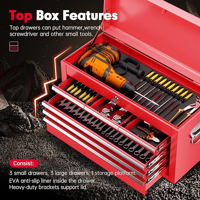 Superday Metal Rolling Tool Chest, 8 Drawer Rolling Tool Chest with Wheels, Detachable Tool Storage Cabinet with Lock for Garage, Steel Tool Cart with Liner & Hooks for Workshop, Warehouse (Red)