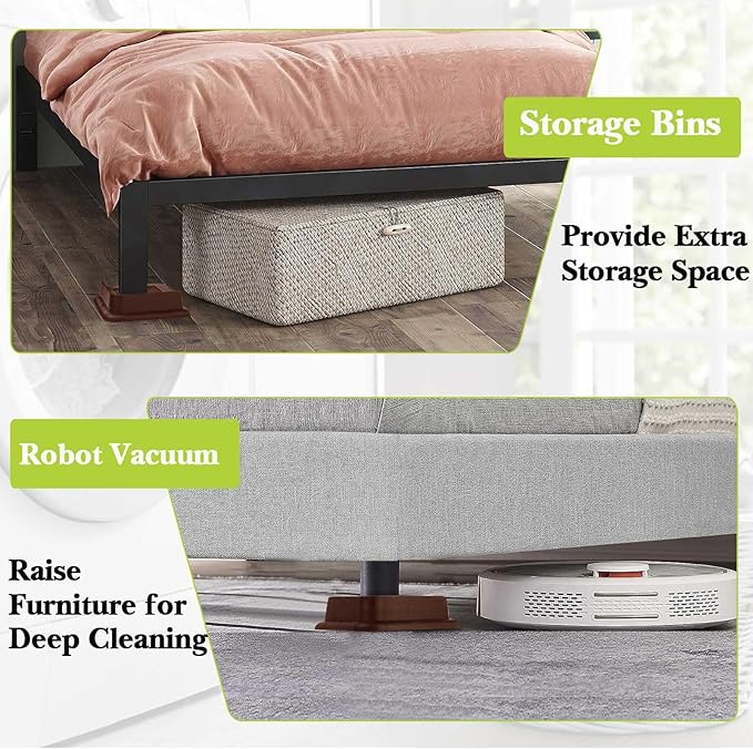 Bed Risers 1 inch, 2 inch, 3 inch, 4 inch, 6 inch, 8 inch Heavy Duty, Oversized Furniture Riser for Couch Sofa Table Chair Leg Frame Dorm, Support up to 6000 Lbs (Chocolat Brown 4 Pack, 1 inch)