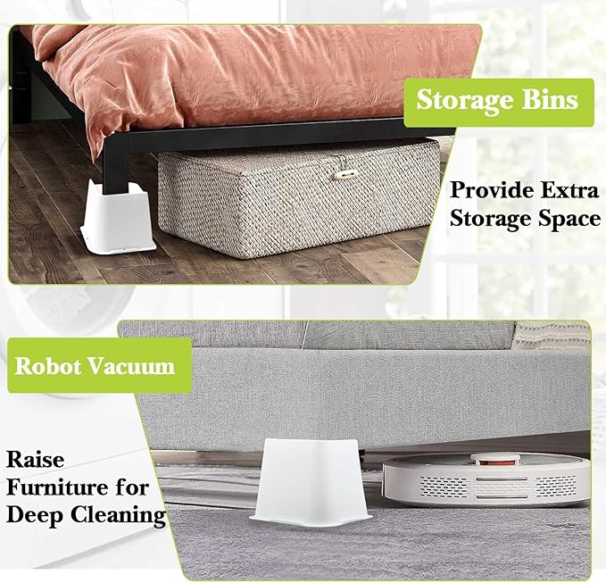 Bed Risers 1 inch, 2 inch, 3 inch, 4 inch, 6 inch, 8 inch Heavy Duty, Oversized Furniture Riser for Couch Sofa Table Chair Leg Frame Dorm, Support up to 6000 Lbs (White 6 Pack, 4 inch)