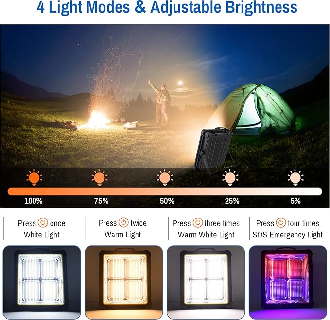Masmejor 160W 15000mAh Rechargeable Work Light - 540 LEDs Solar Light, Stepless Dimming, USB-C Charging, IPX4 Waterproof Floodlight for Job Site, Emergency, Power Outage, Camping & Ca Repair