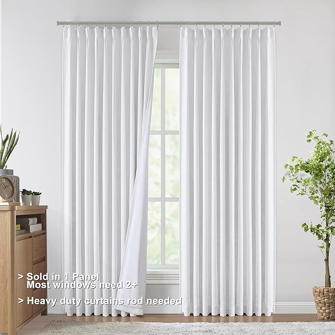 Vision Home White Pinch Pleated Full Blackout Curtains 60 inch Wide Thermal Insulated Window Panels 95 inch for Living Room Bedroom Room Darkening Pinch Pleat Drapes with Hooks Back Tab 60" Wx95 Lx1