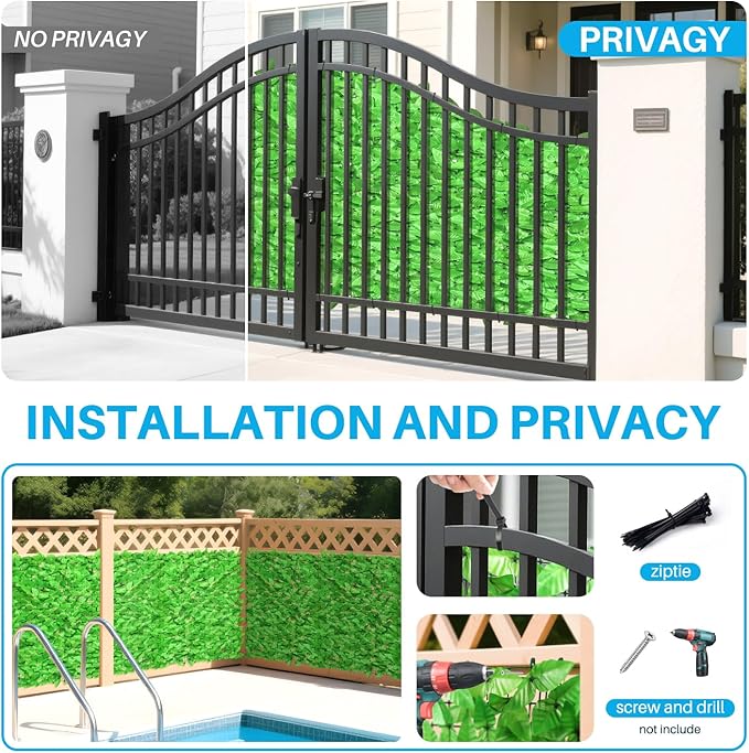Patio Paradise 39"x156"-6Pc Faux Ivy Fence Privacy Screen Artificial Greenery Wall Backdrop,Fake Grass Wall Panels for Outside Apartment Balcony,Vine Leaf Decor for Outdoor Patio Chain Link
