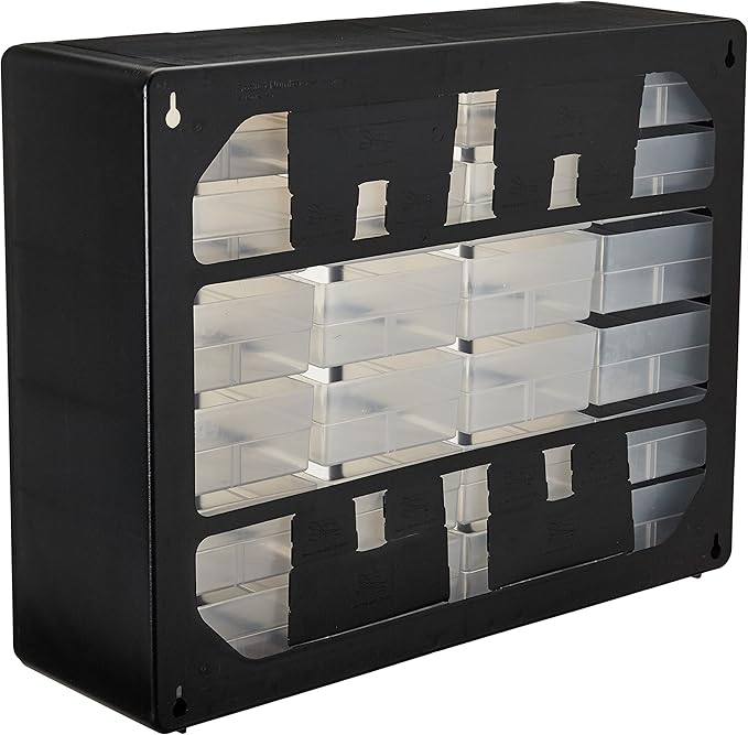 Akro-Mils 10124 24 Drawer Plastic Parts Storage Hardware and Craft Cabinet, 20-Inch x 16-Inch x 6.5-Inch, Black