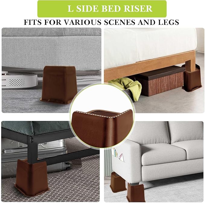 Bed Risers 1 inch, 2 inch, 3 inch, 4 inch, 6 inch, 8 inch Heavy Duty, Oversized Furniture Riser for Couch Sofa Table Chair Leg Frame Dorm, Support up to 6000 Lbs (Chocolat Brown 4 Pack, 6 inch)