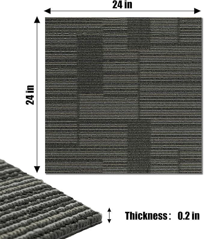 24" x 24" Self-Adhesive Carpet Tiles, 20 Pack Peel and Stick Carpet Squares for Indoor Flooring, Non-Slip Squares Carpet Floor Tile for Basement, Bedroom, Office, Easy DIY Installation