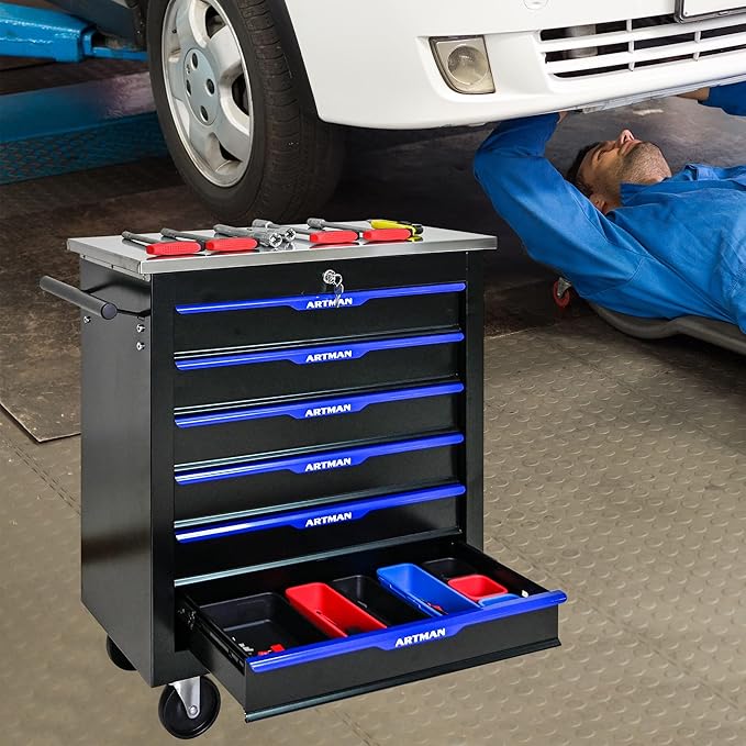 6 Drawers Rolling Tool Box on Wheels, Multifunctional Tool Chest Cabinet with Lock, Drawers Rolling Tool Cart Trolley Organizer Tool Storage Case for Garage,Warehouse - DIY Interconnectable