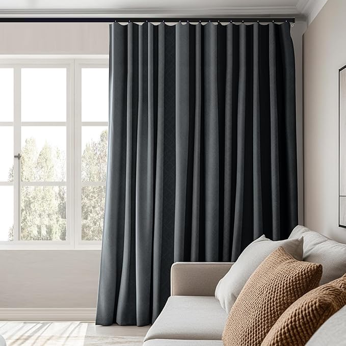 Room Divider Curtains Total Blackout Privacy Curtain Panel Room Thermal Insulated Noise Reduction Curtains for Bedroom Window Living Room Ceiling Track Curtain W 8.3 ft × H 7 ft Dark-Grey