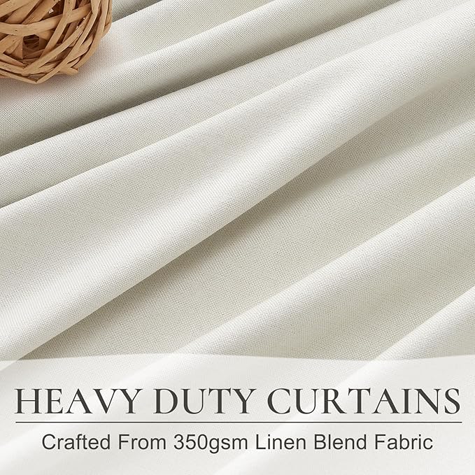 Cute Blackout Curtains 60 Inches Extra Wide Linen 84 Inch Length for Living Room/Sliding Glass Door,Pleated Heavy Duty Thermal Drapes for Winter Thick Large Window(60"Wx84"L 2 Panels Beige White)