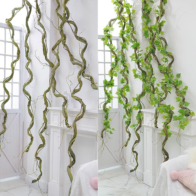 118inch Large Bendable Artificial Wall Hanging Grape Vines Craft Cherry Blossom Greenery Plants Thick Tree Trunk Creeper Wire Branches Twigs Garland For Reptile Climbing Halloween Garden Decoration