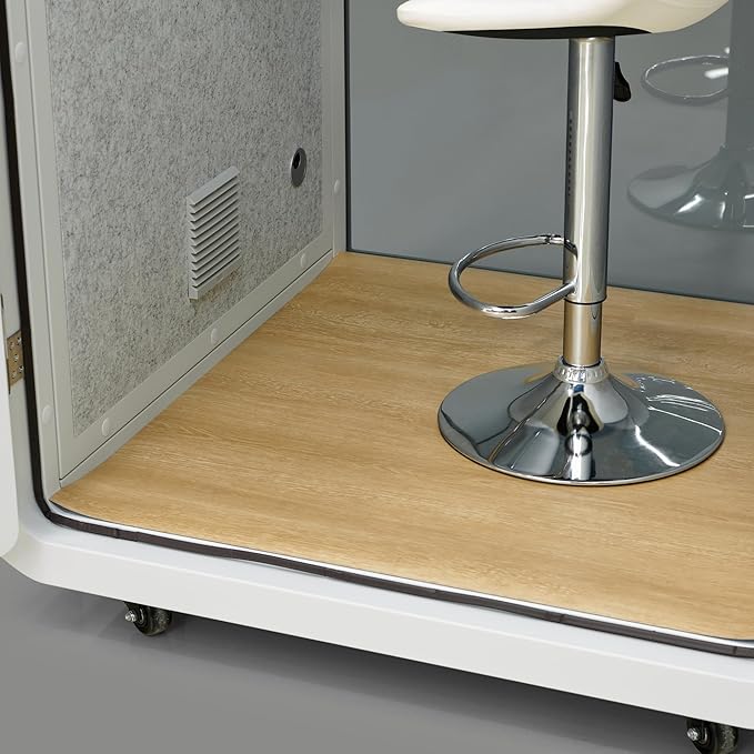 Mobile Office Pod Booth, Solo Soundproof Pod Acoustic Panels, Sound Pod Silent Ventilation, Wheels and Feet, Built-in Table, LED Lighting System, USB Ports White/Smoked Glass