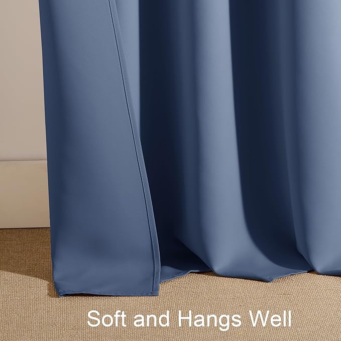 PONY DANCE Window Curtain Valances - Shade for RV Camper Bathroom Basement Noise Reduction and Privacy Protection, 42 x 30 inches, Blue Haze, 2 Panels