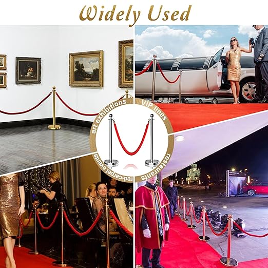 6PCS Silver Stanchions Posts with 4PCS 5 ft Red Velvet Rope, Red Velvet Rope Stanchion Set Crowd Control Barriers, Stanchions and Velvet Ropes Red Carpet Poles for Party Supplies