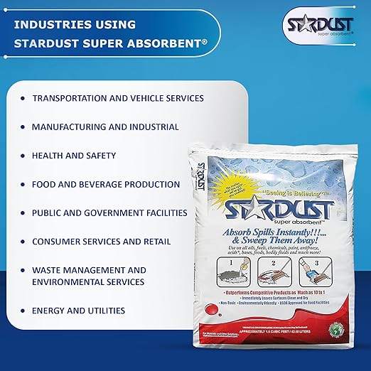 STARDUST Super Absorbent 1.5 Cu.Ft. Bag - Stardust Powder, Floor Dry Absorbent, Absorbent Powder, Bags for Spill Cleanup, Oil Dry Absorbent, Spill Absorber Cleaning Solution - Pack of 4